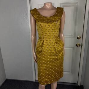 Vintage 60s Mr Mort Women's Dress Brocade Floral Cotton Pockets Party N3